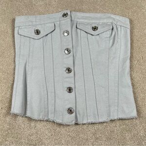 Zara Denim Corset Tube Top Strapless Button Front Light Blue Sparkle Jean XSmall